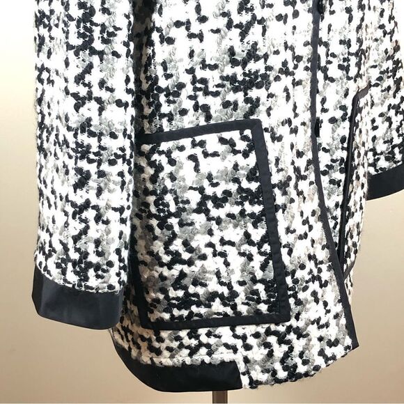 Michael Boris Check Coat Cashmere & Wool in Black & White Houndstooth Mid Length - Picture 5 of 9